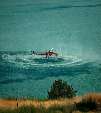 Closeup of Fire Helicopter Water Pickup
